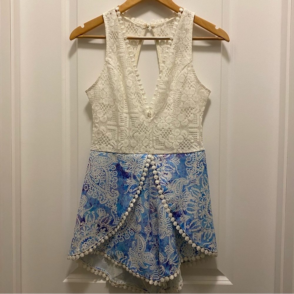 Deep V Neck Lace Romper